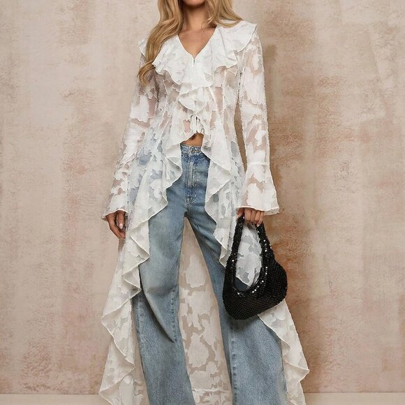 Tops - White Elegant Women's Romantic Vacation Jacket